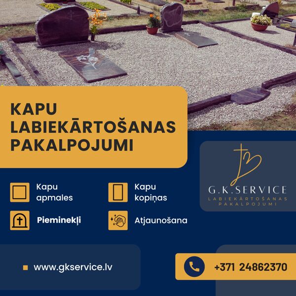 Kapu pieminekļi, kapu labiekārtošana - kopiņas un apmales, kapu serviss, Liepājā, Grobiņā